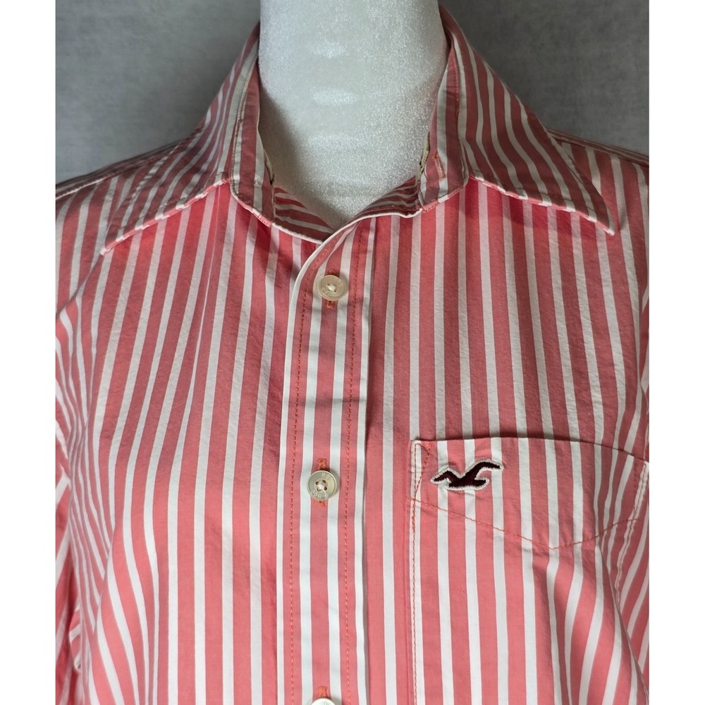 Hollister Womens S Y2K Coral White Striped Button Front Shirt Seagull Preppy